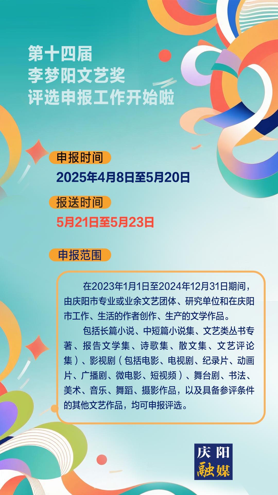 【微海報】第十四屆李夢陽文藝獎評選申報工作開始啦！
