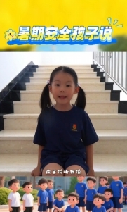 暑假安全孩子說：下雨天路滑，走路慢慢走！